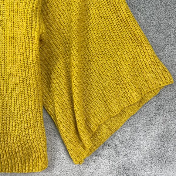 Anthropologie Cardigan Sweater Women Mustard Yellow Tight Knit Open Front Winter - Picture 5 of 11
